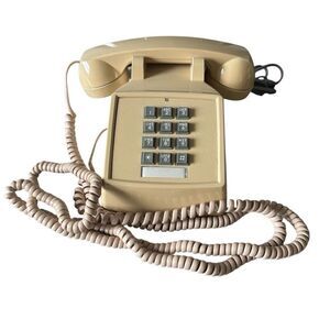 Cortelco RJ11C Vintage Tan Push Button Desk Phone *Tested*